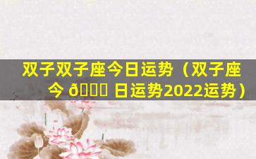 双子双子座今日运势（双子座今 🍁 日运势2022运势）